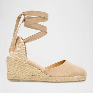 Castaner Carina Canvas Ankle-Tie Wedge Espadrilles in Yellow, Size 40 (US 9)